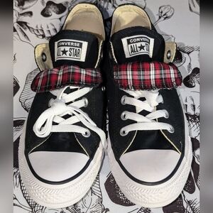 NWOT Converse size 8 Black double tongue red plaid